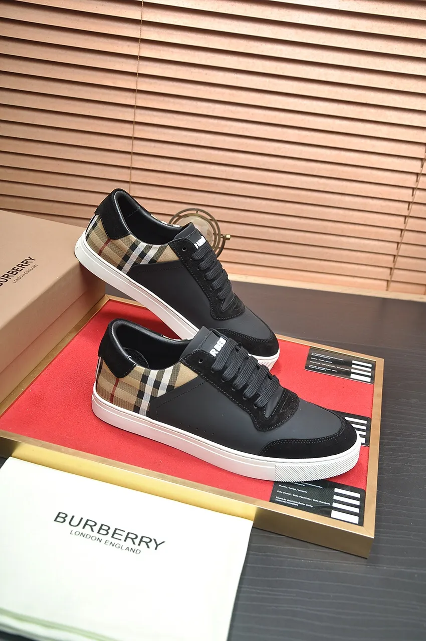 Men's shoes💰480💶[Burberry] (cowhide lining) classic low-top sneakers｜Imported cowhide with classic plaid fabric｜Cow leather lining｜Original outsole｜Fine workmanship and comfortable to wear Size: 38-44 (customized at 45)